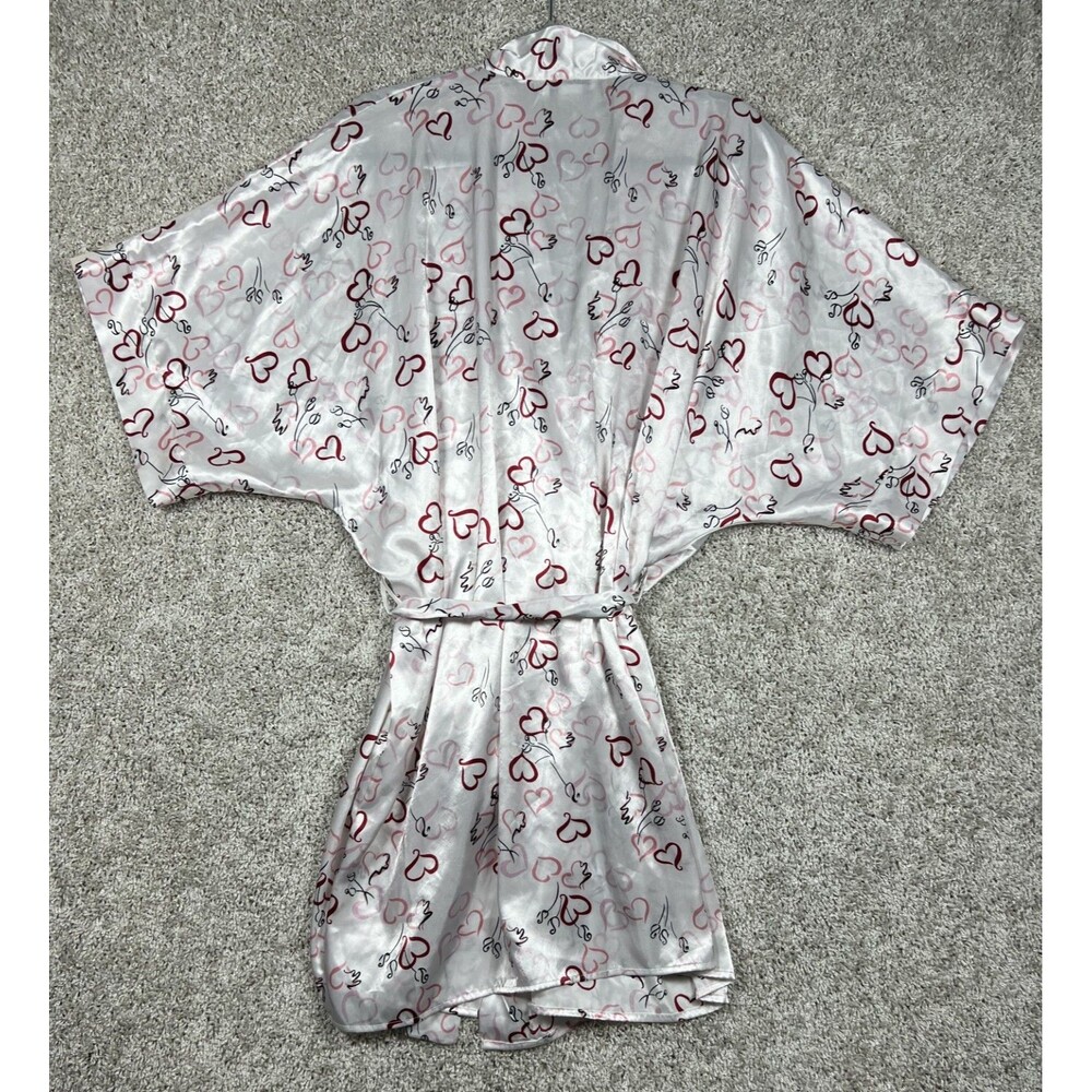 Morgan Taylor Satin Robe M/L Heart Print Kimono Tie Waist Valentine - Picture 4 of 7
